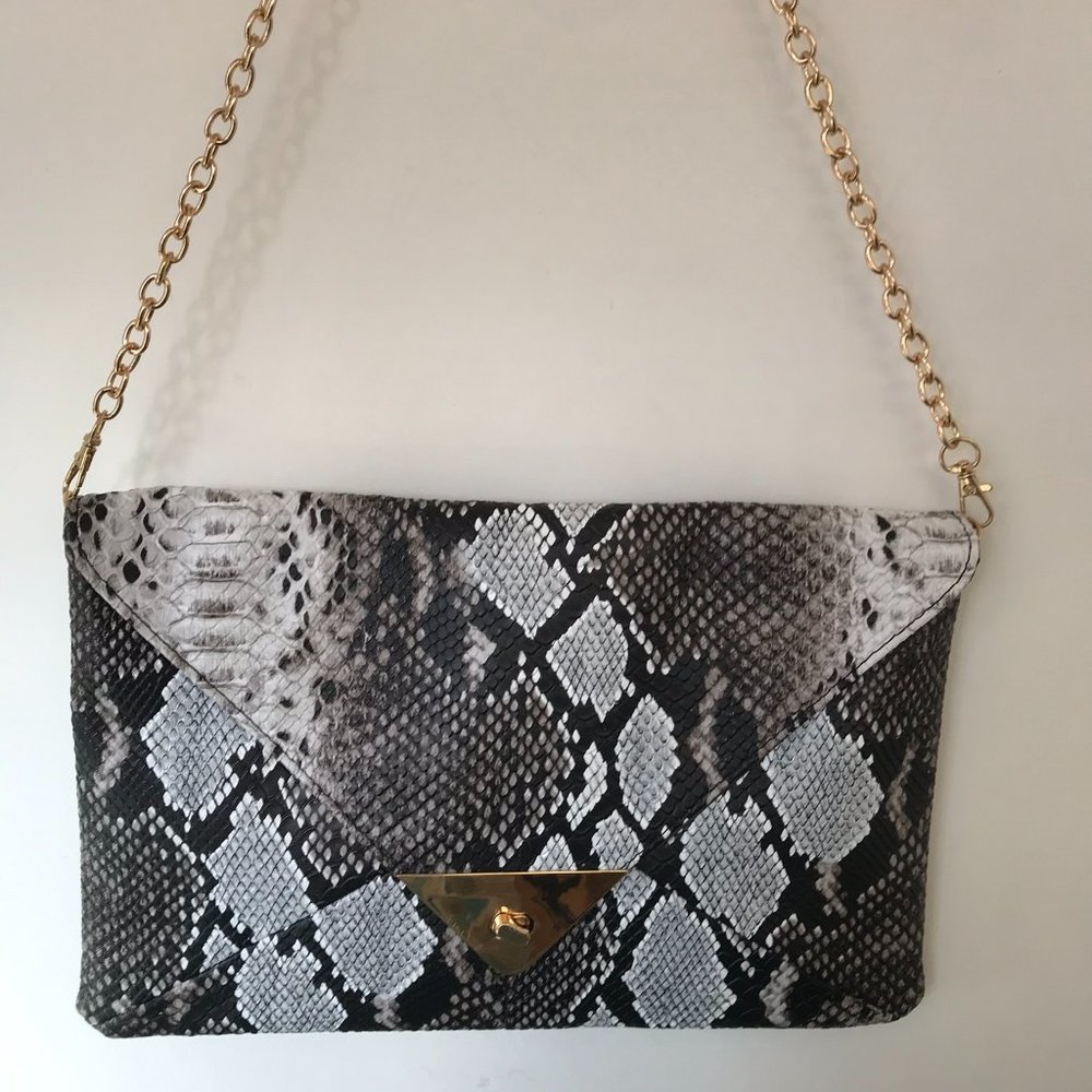 Python Snakeskin Chain Shoulder Crossbody Bag - image 1